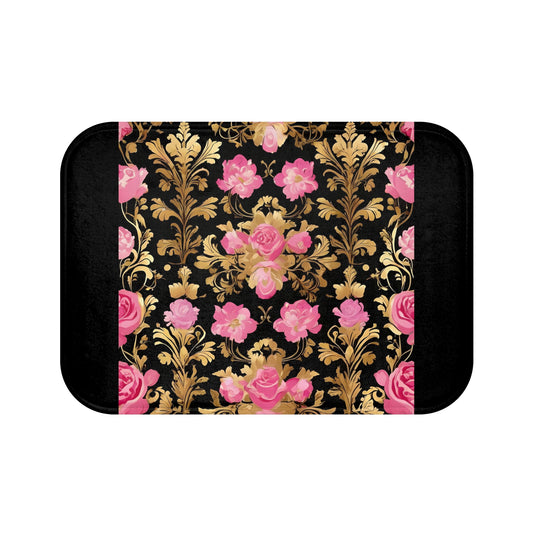 Elegant Vintage Bath Mat with Ornate Design for Luxurious Home Decor - Pink & Gold Roses