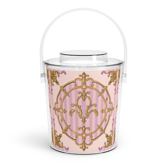 Elegant Lavender & Alabaster Striped Gold Baroque Decorative Ice Bucket with Tongs for Parties, Weddings, Home Bar, Summer Gatherings, Gift Idea