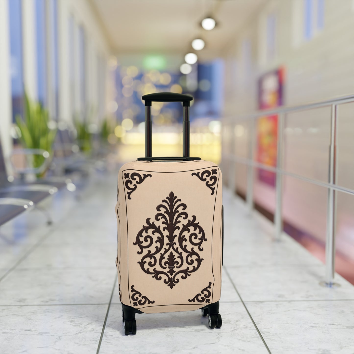 Almond-Beige & Brown Baroque Luggage Cover — Beige Vintage Travel Protector