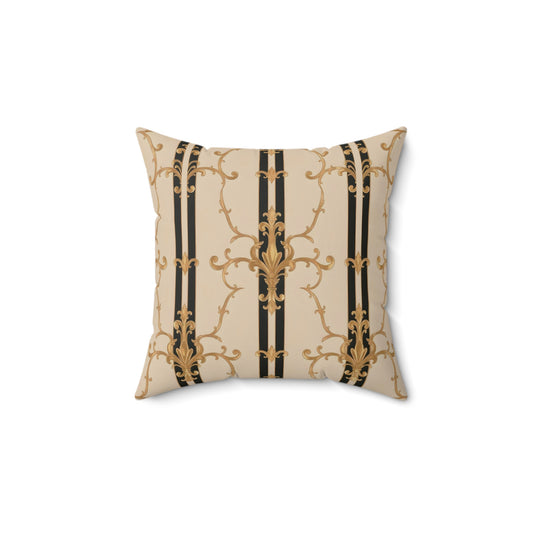 Elegant Decorative Pillow, Stylish Home Decor, Luxurious Throw Cushion, Gift for Her, Bedroom Accent - Black & Beige Striped Damask