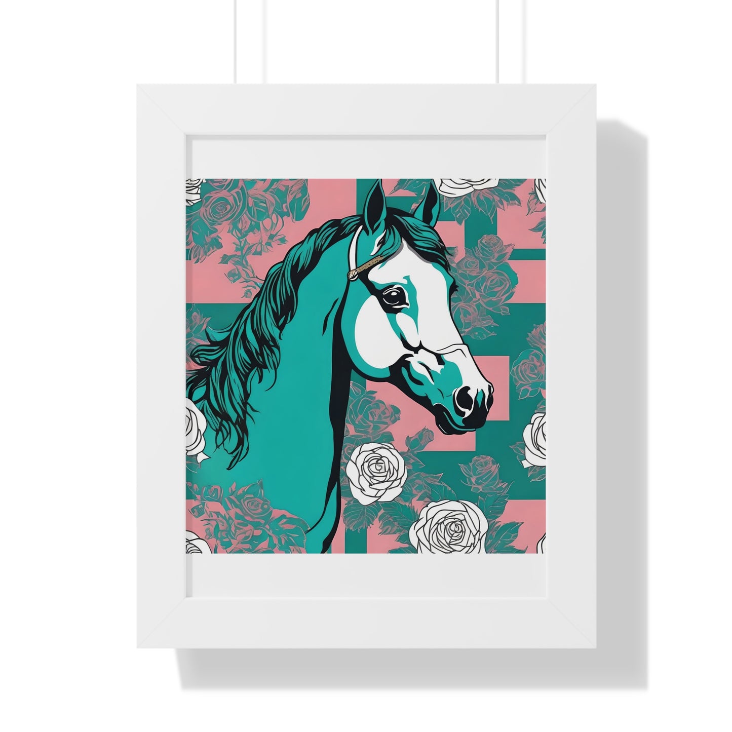 Vertical Poster - Stylish Modern Art for Home Decor - Teal & White Horse