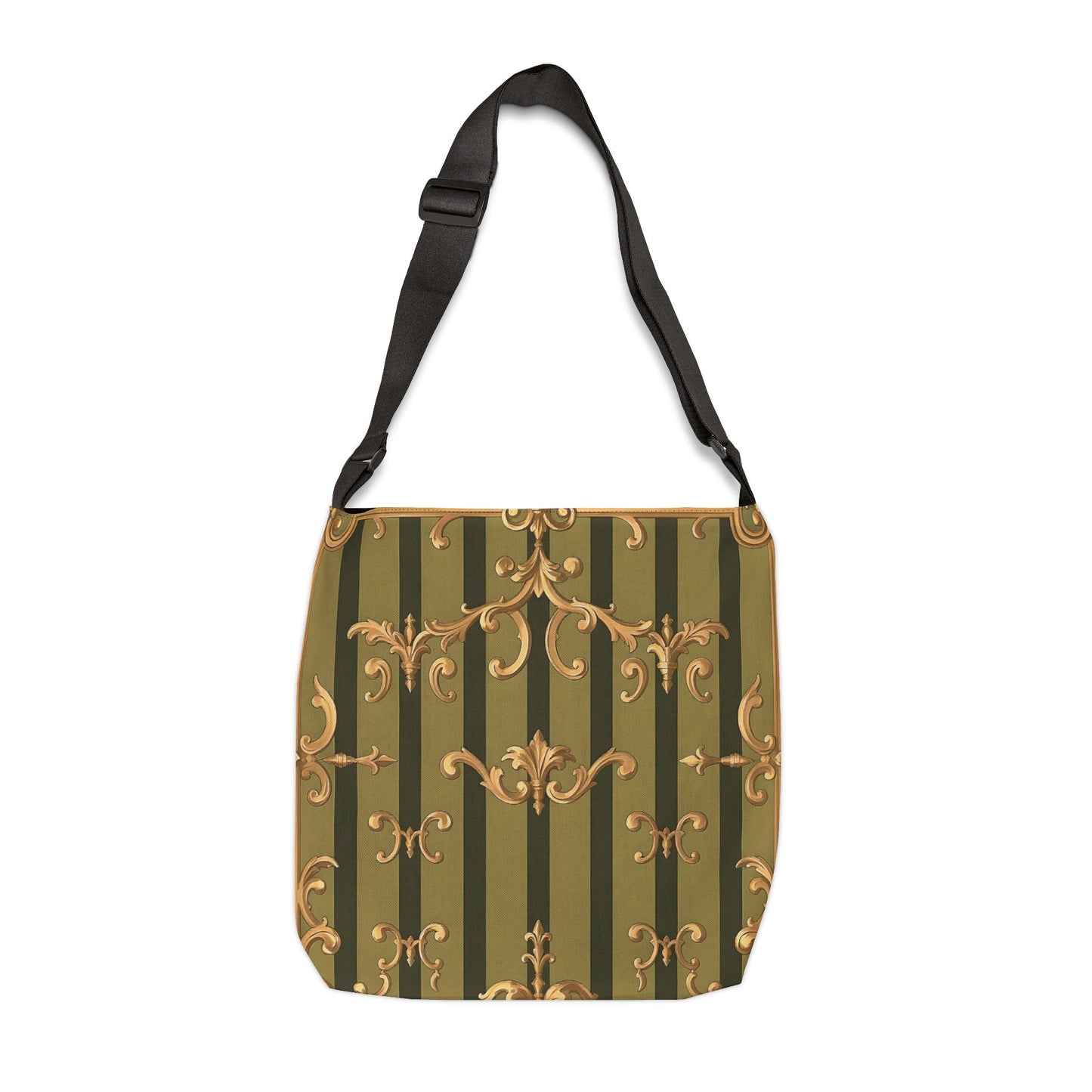 Chic Adjustable Tote Bag with Elegant Stripes, Perfect for Everyday Use, Shopping, Gifts - Olive Green Striped Rococo