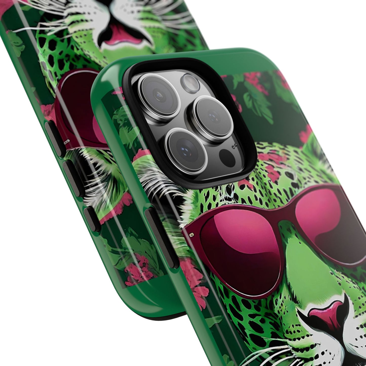 Phone Case - Lime Green & Burgundy Leopard In Sunglasses Design