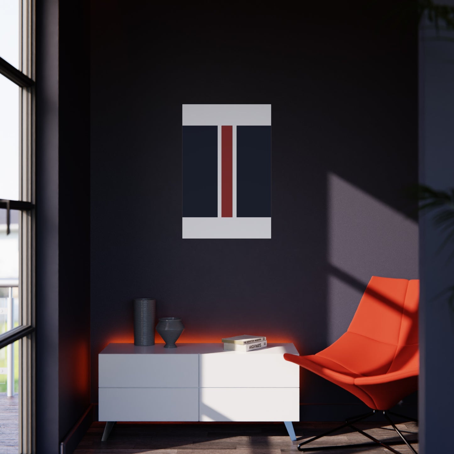 Lunar Midnight & Red-White Striped Stylish Foam Board Decor, Modern Wall Art, Home Office Decoration, Customizable Display Board