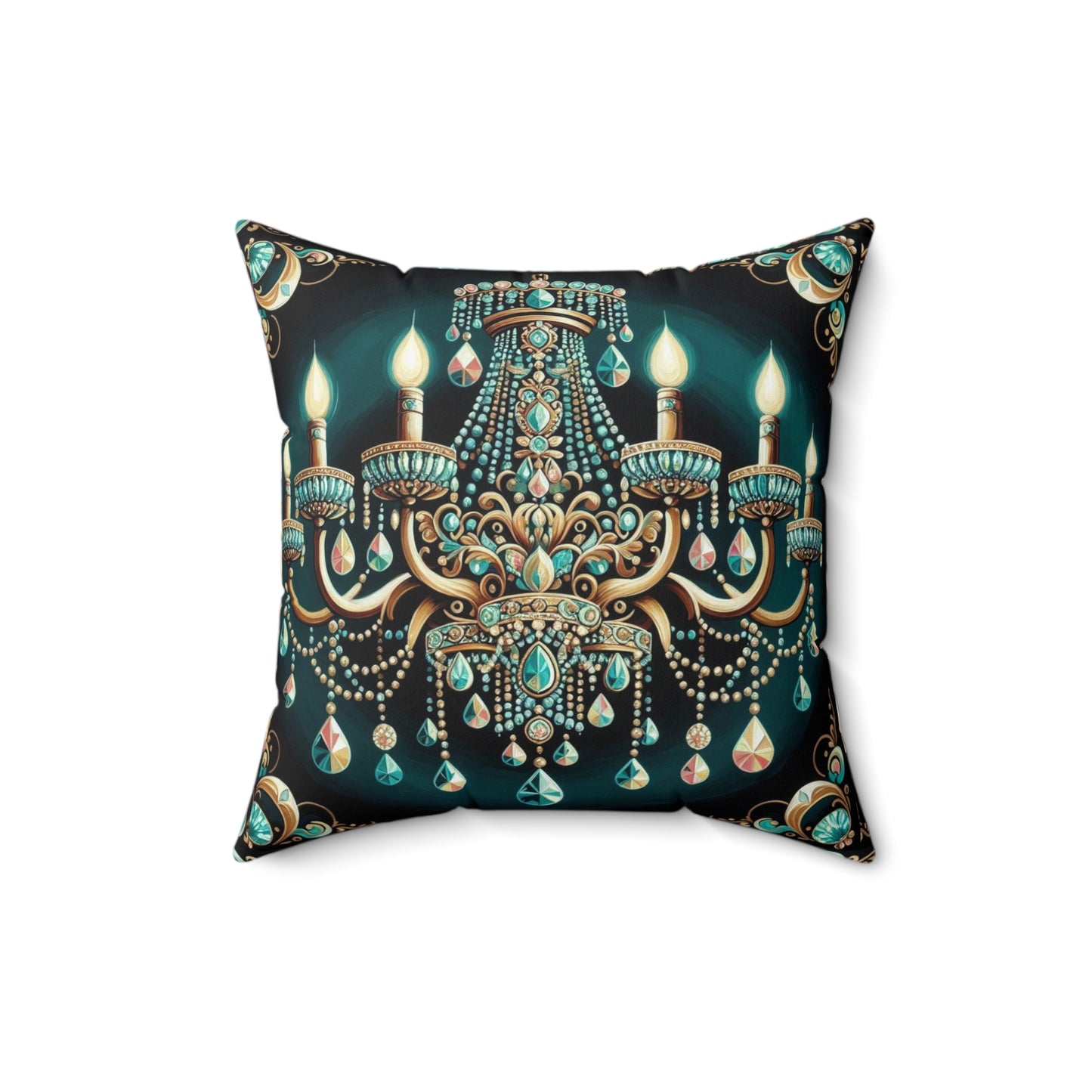 Elegant Chandelier Decorative Pillow - Luxurious Home Accent for Modern Décor - Teal Jeweled Chandelier