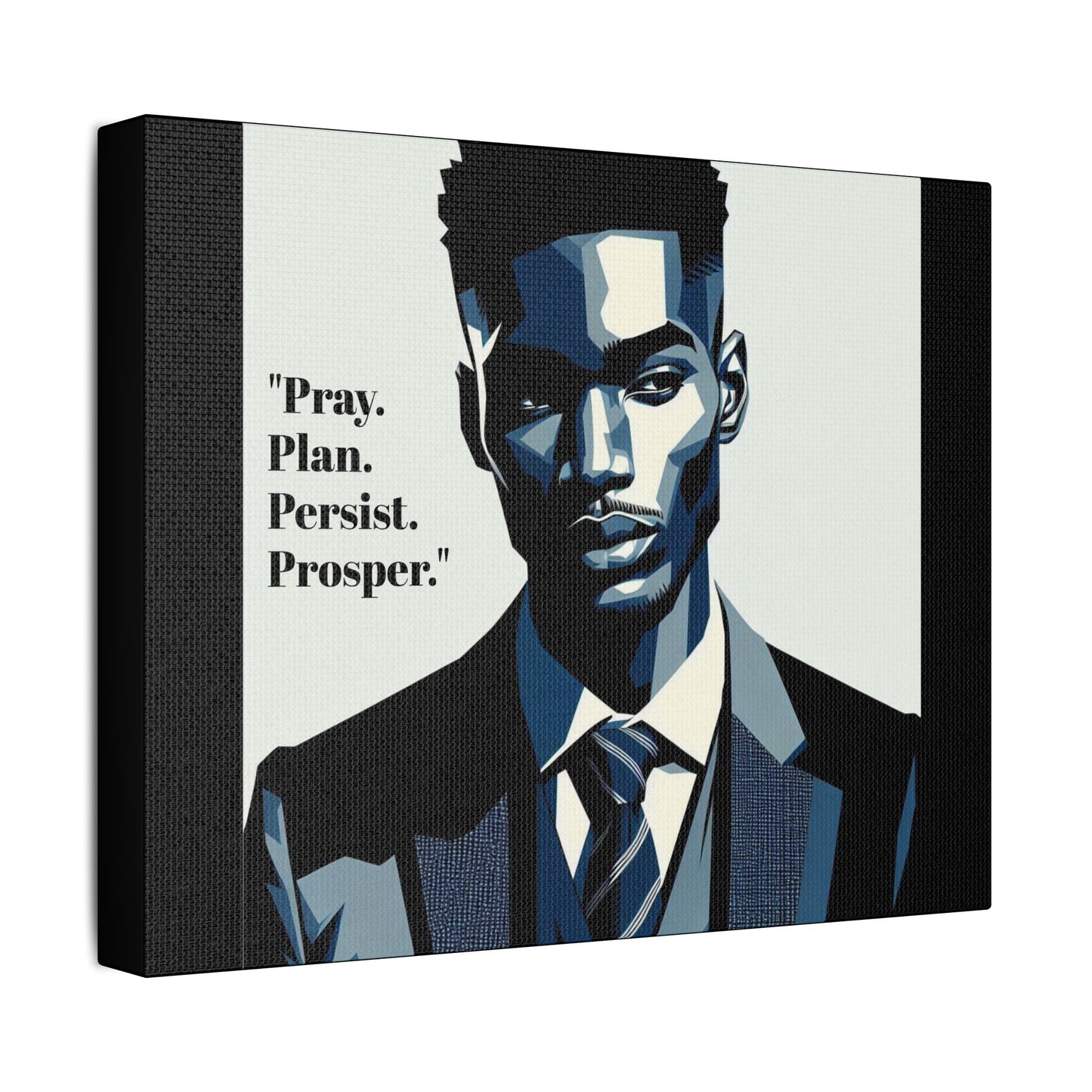 Afro Art Print Canvas, Wall Decor, Satin Stretched Canvas, African American Art, Office Decor, Home Decor - "Pray. Plan. Persist. Prosper."