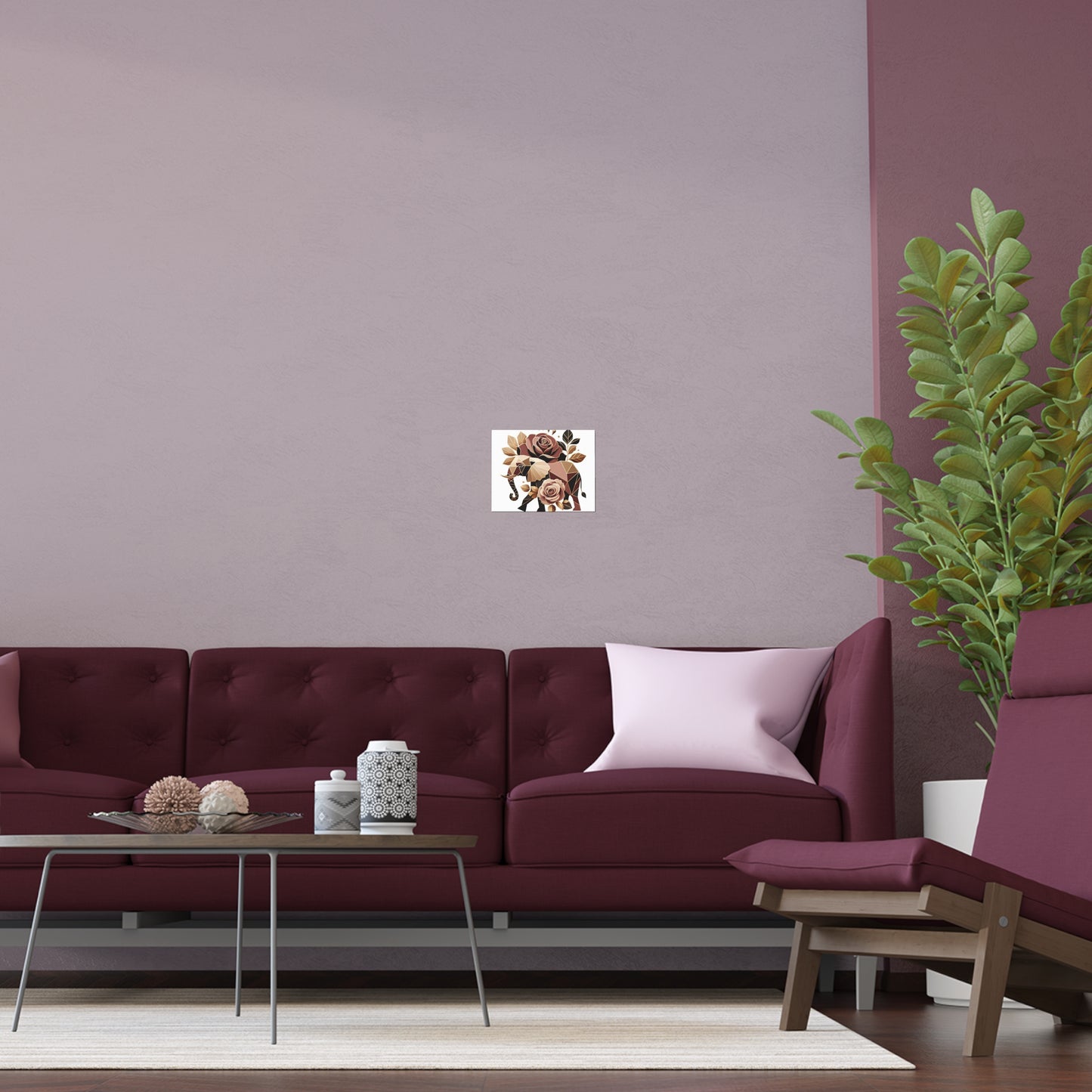 Elegant Floral Silk Poster - Indoor/Outdoor Wall Art for Home Decor - Brown & Gold Elephant & Roses