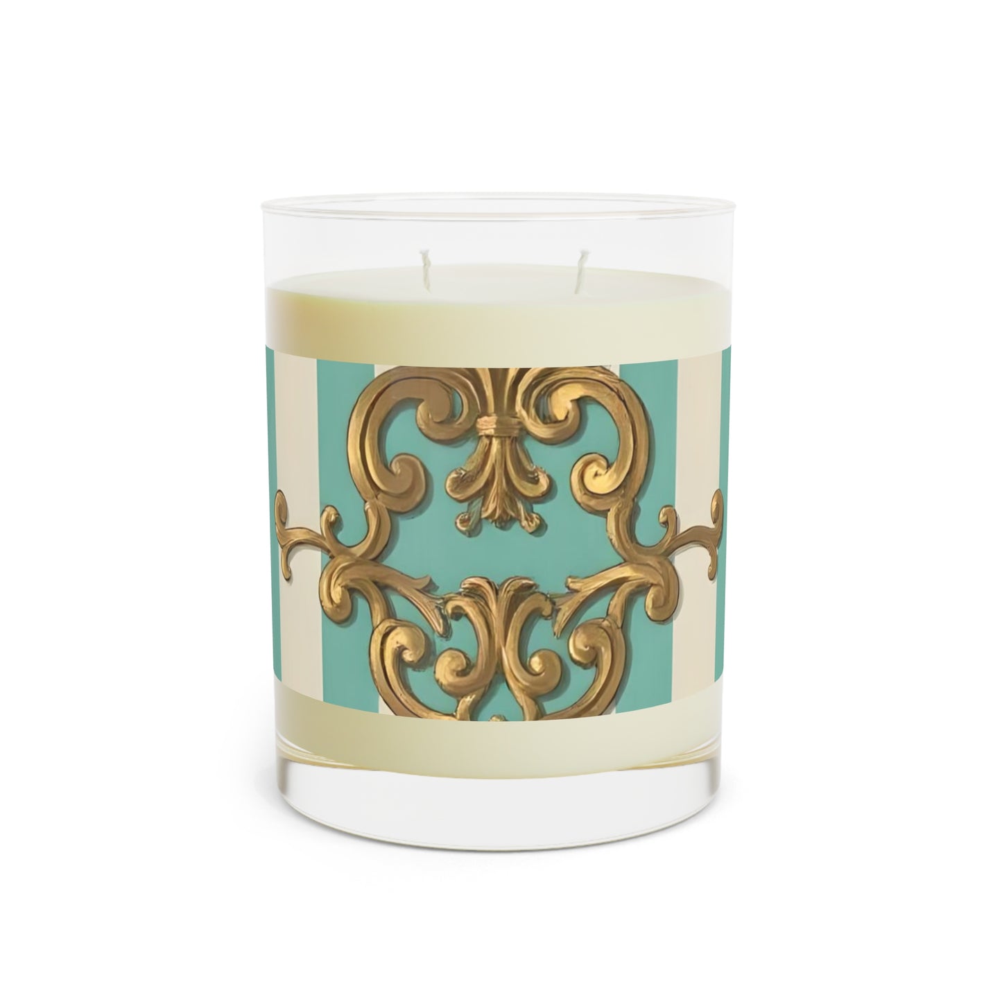 Elegant Scented Candle - Luxe Home Decor, Spa Gift, Aromatherapy, Wedding Favor, Birthday Present - Matte Green Striped Rococo