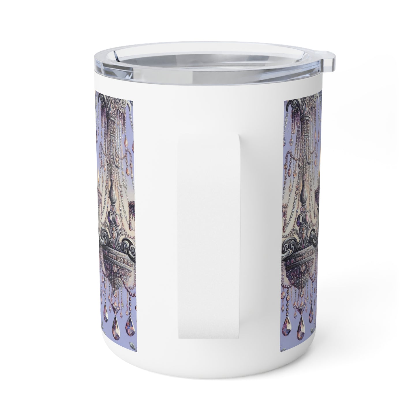 Elegant Floral Chandelier Coffee Mug, Insulated Drinkware for Home, Office, and Gifts - Lilac Jeweled Chandelier