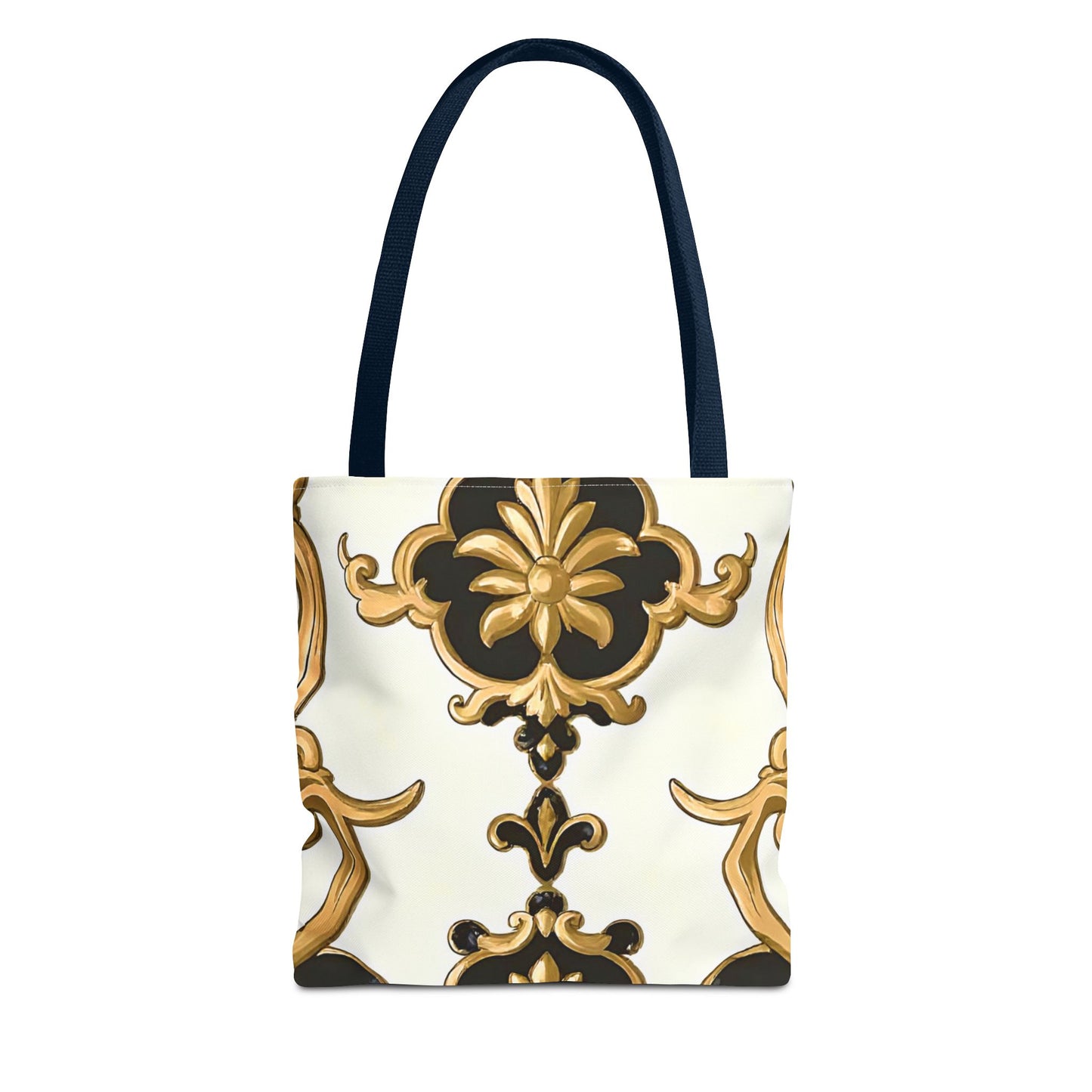 Elegant Floral Tote Bag | Stylish Reusable Bag for Everyday Use, Gift for Her, Shopping, Beach, Travel, Eco-Friendly - Black & Gold Rococo