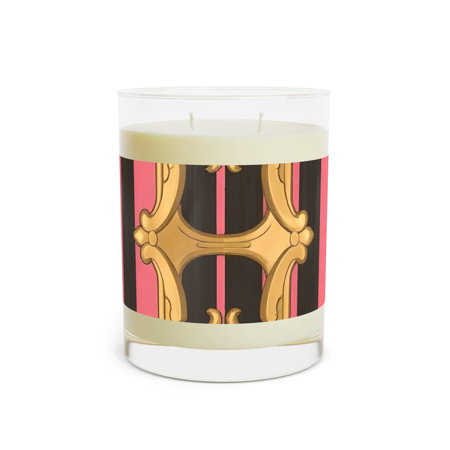Elegant Pink Two-Wick Scented Candle, Home Decor Gift, Relaxation Candle - Pink & Black Striped Gold Baroque