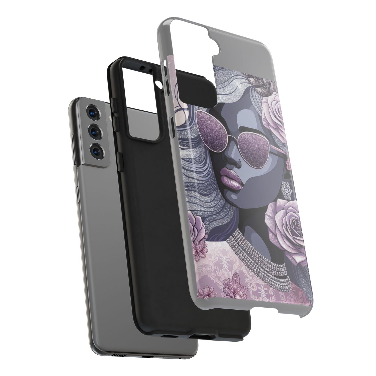 Glamorous Floral Tough Phone Case - Chic Protection for Trendsetters - Lilac & Lavender