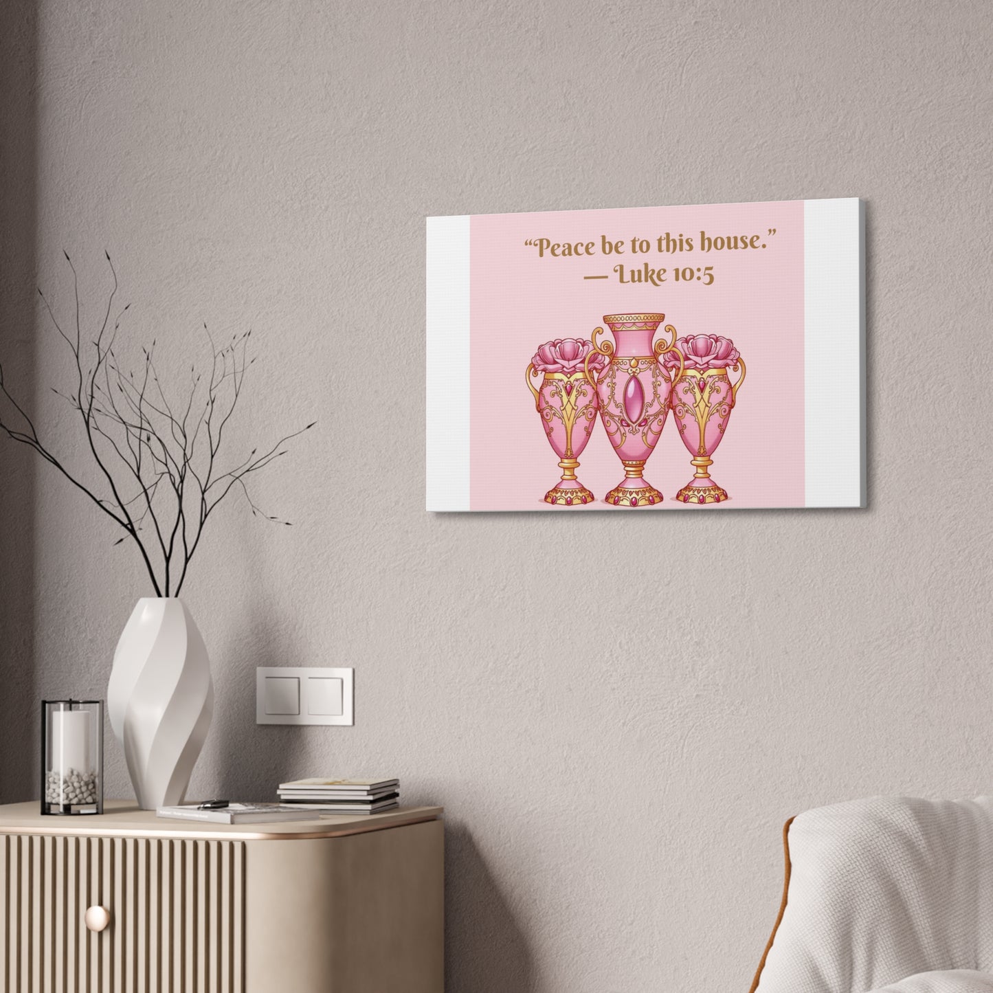 Decorative Canvas Wall Art - "Peace Be to This House" Vases, Home Decor, Inspirational Wall Art, Gift for Housewarming - 10:5