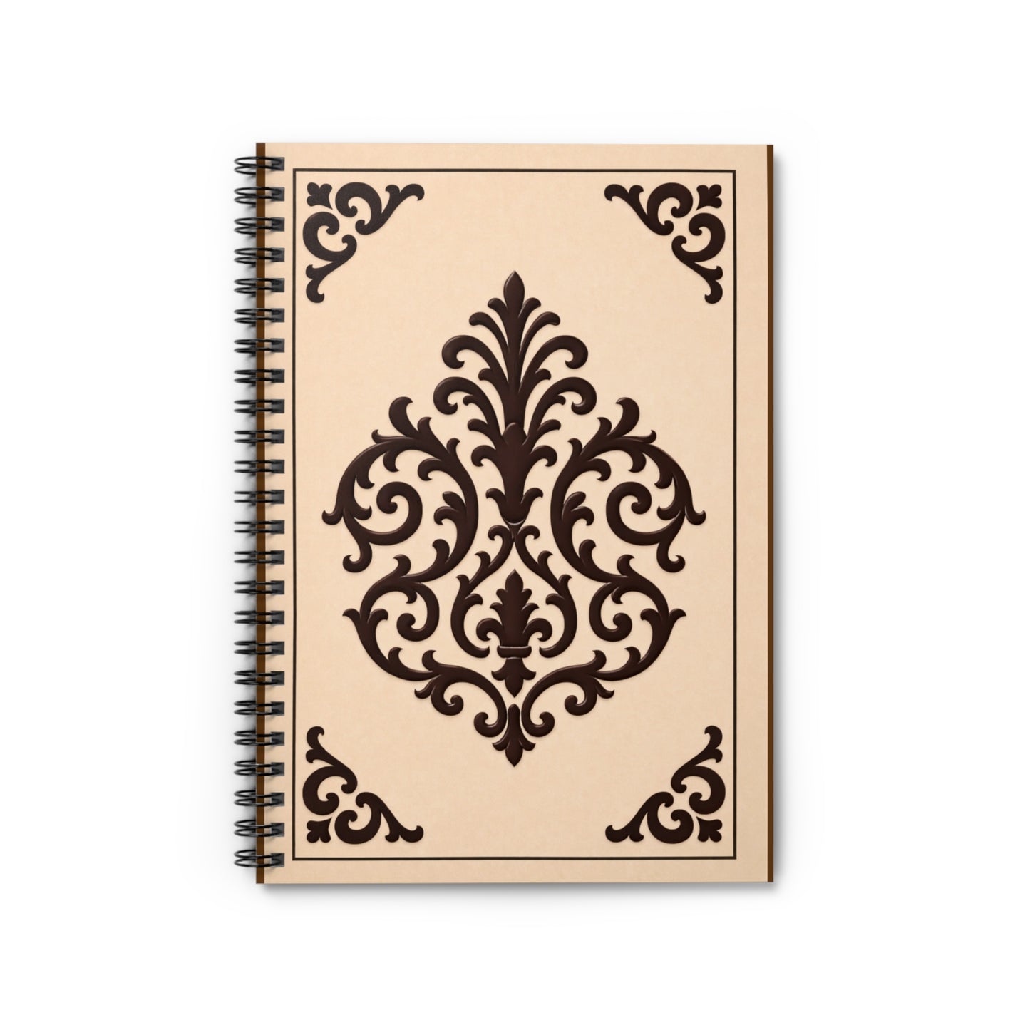 Almond-Beige & Brown Baroque Spiral Notebook — Lined Journal for Notes & Sketches