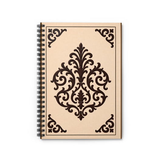 Almond-Beige & Brown Baroque Spiral Notebook — Lined Journal for Notes & Sketches