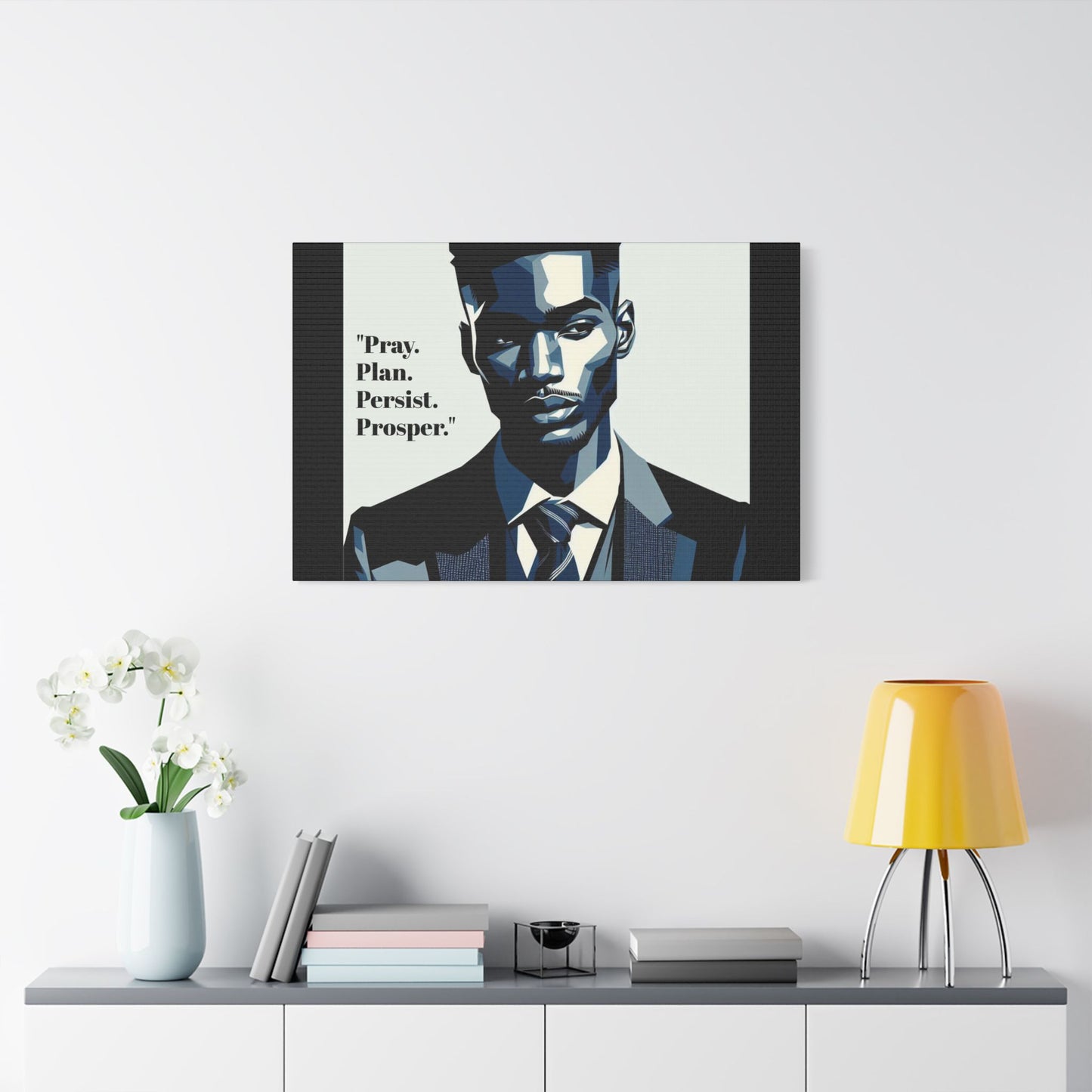 Afro Art Print Canvas, Wall Decor, Satin Stretched Canvas, African American Art, Office Decor, Home Decor - "Pray. Plan. Persist. Prosper."