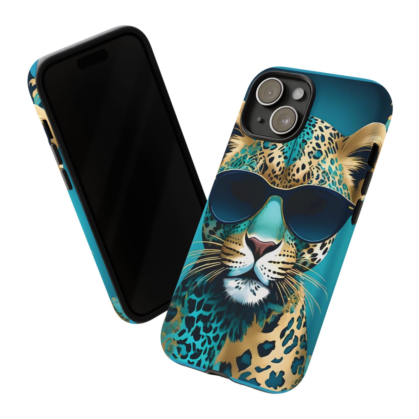 Phone Case - Aqua & Gold Leopard In Sunglasses Design