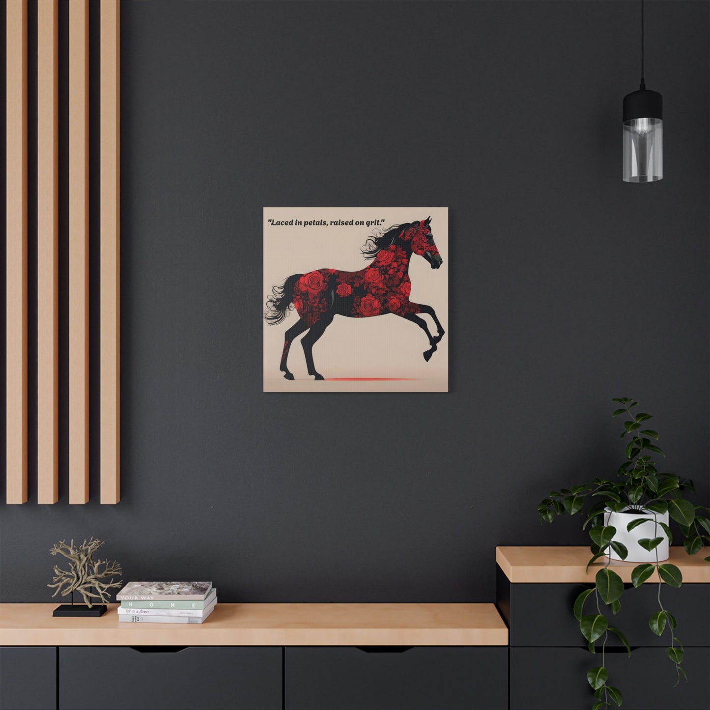 Art Print Canvas, Wall Decor, Satin Stretched Canvas, Equestrian Art, Office Decor, Home Decor - "Laced in petals"