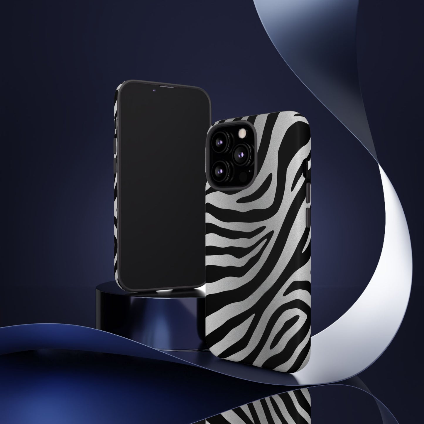 Zebra Print Tough Phone Case - Silver