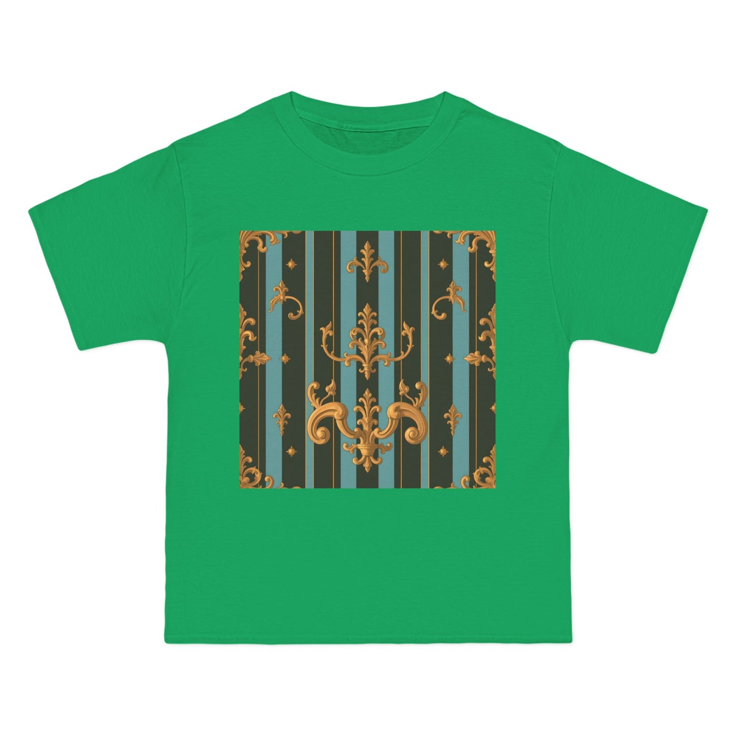 Elegant Vintage Pattern T-Shirt, Stylish Tee for Everyday Wear, Retro Design Shirt, Perfect Gift for Art Lovers - Black & Turquoise Striped Baroque