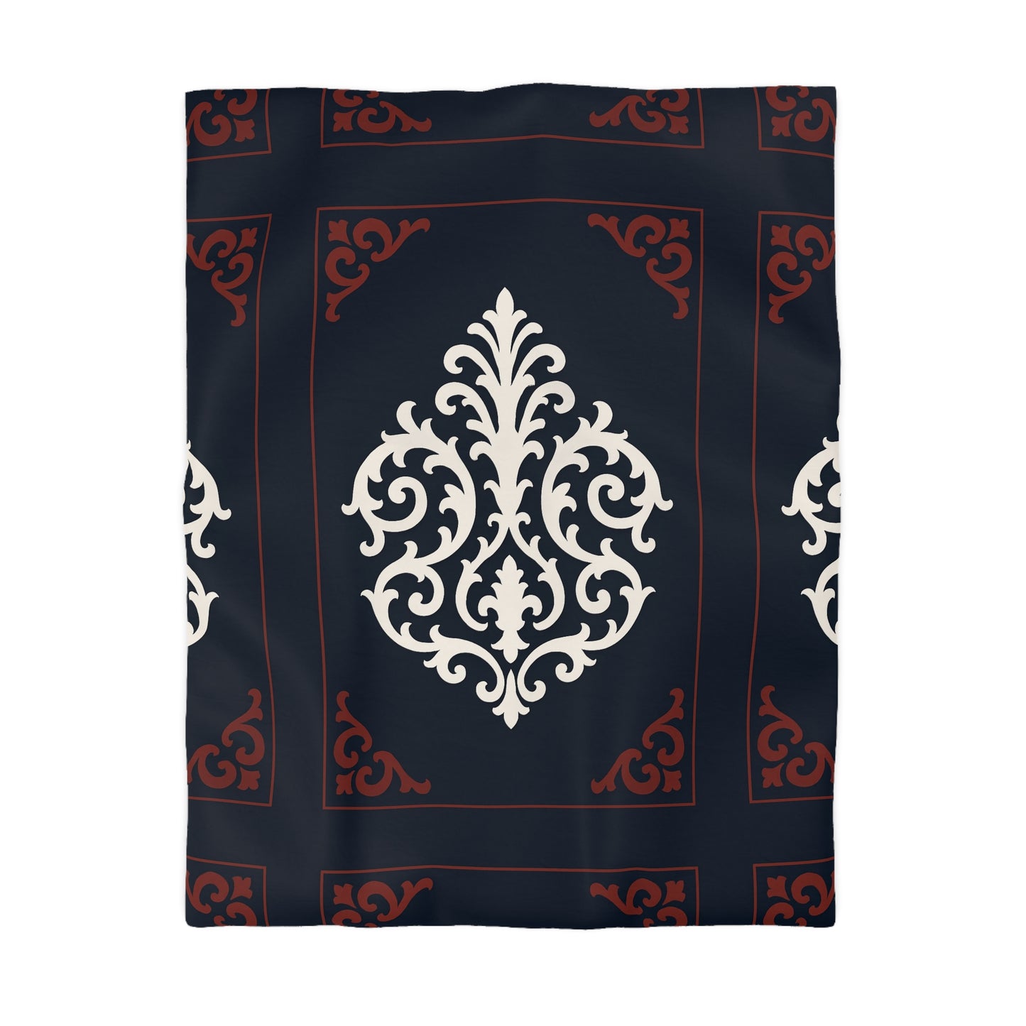 Dusk Blue-Maroon & White Baroque Microfiber Duvet Cover — Dusk Blue & White Decorative Bedding