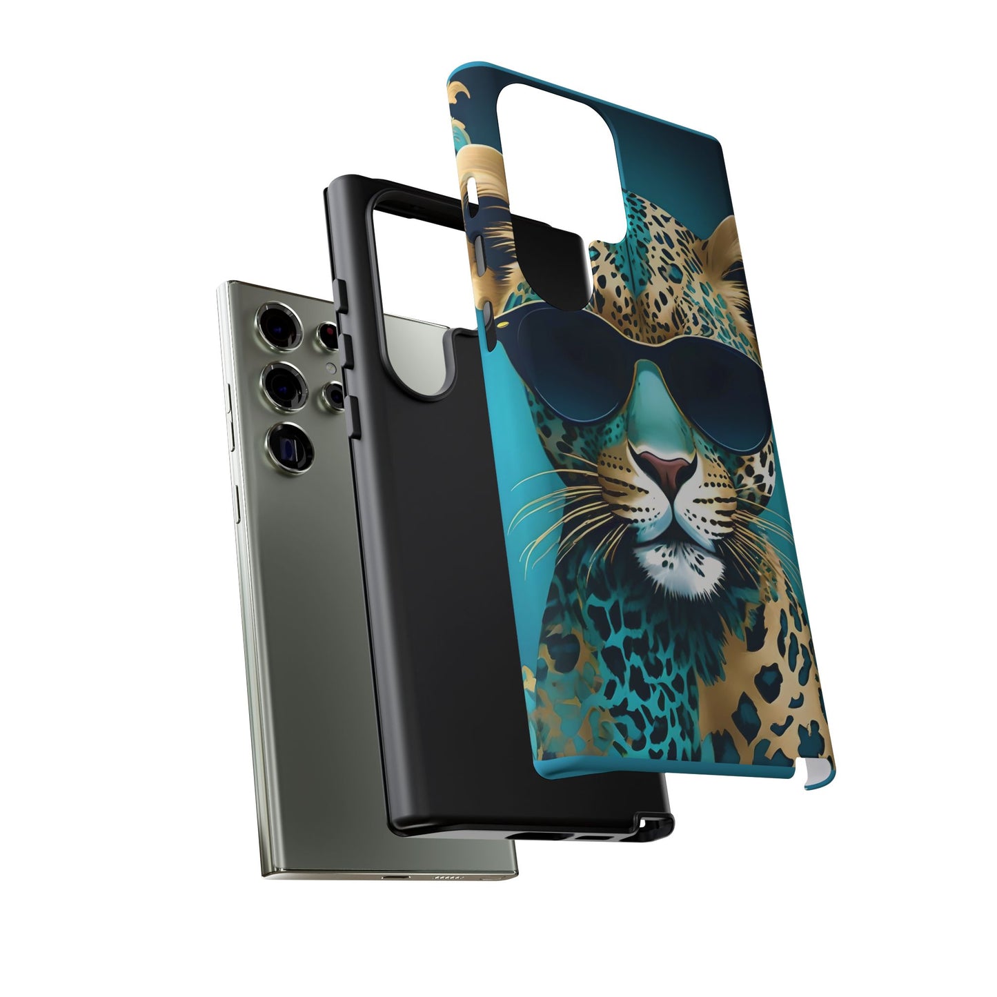 Phone Case - Aqua & Gold Leopard In Sunglasses Design