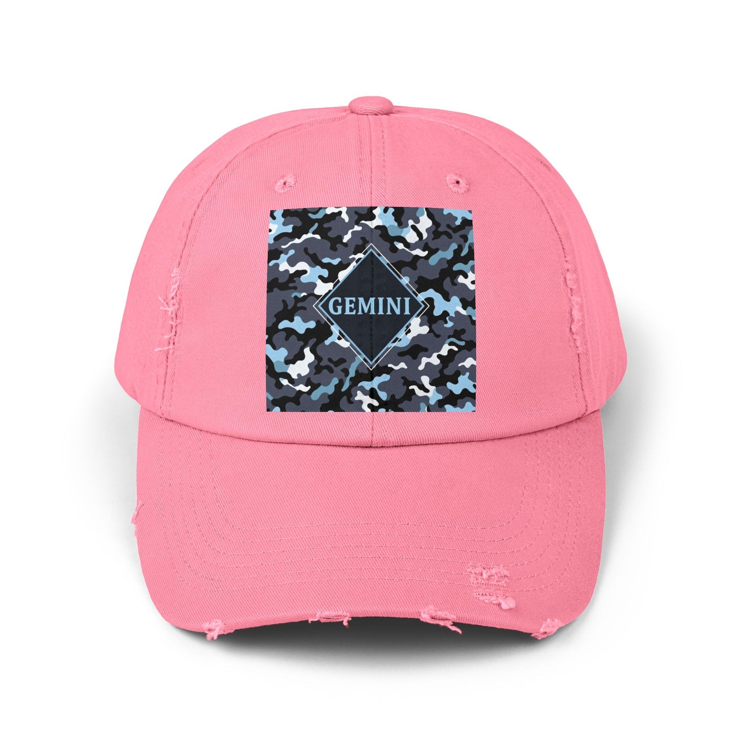 Gemini Distressed Cap - Unisex Camo Design - Black, Grey & Ice Blue