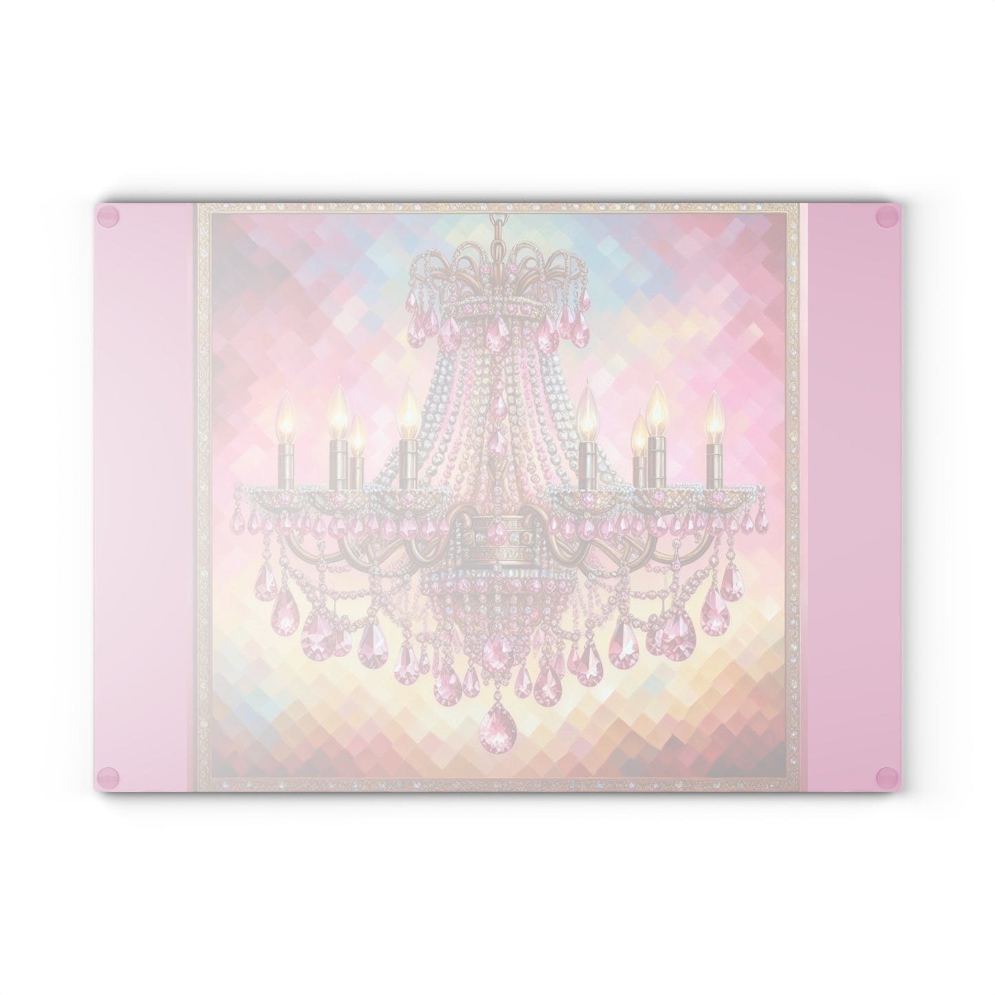 Chic Glass Cutting Board with Elegant Chandelier Design - Kitchen Decor for Entertaining, Housewarming Gift, Wedding - Pink Jeweled Chandelier