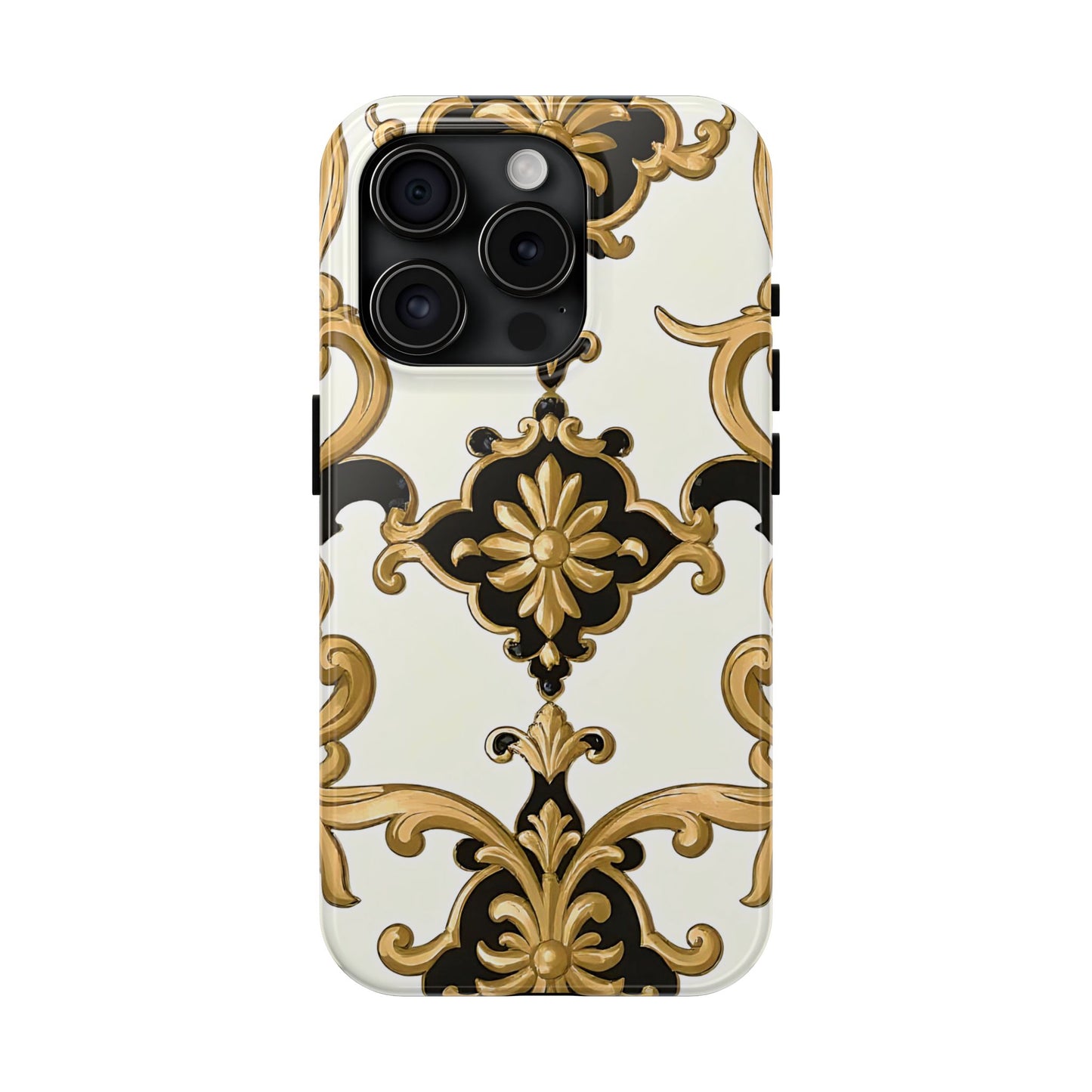 Elegant Floral Tough Phone Cases, Durable Phone Cover, Stylish Phone Accessories, Gift for Her, Chic Phone Cases - Black & Gold Rococo