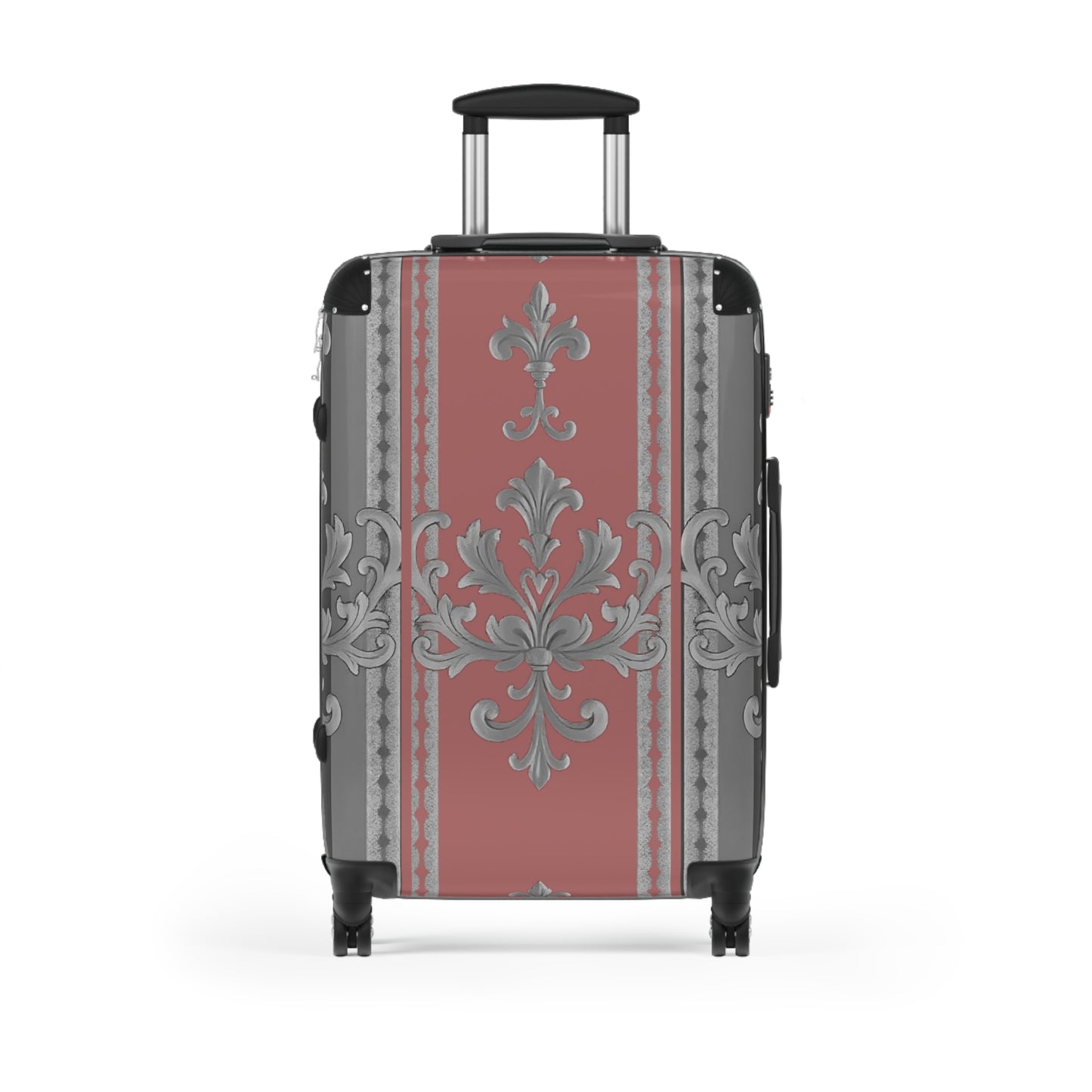 Elegant Floral Design Suitcase for Stylish Travelers - Gray & Mauve Striped Baroque