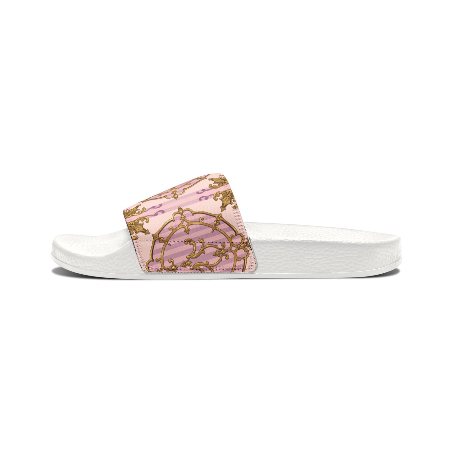 Stylish Lavender & Alabaster Striped Gold Baroque Women's Removable-Strap Sandals - Perfect for Summer, Beach Days, Casual Outings, Weddings