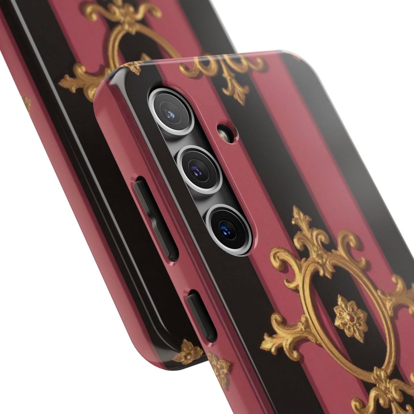 Elegant Black & Mauve Striped Gold Baroque Tough Phone Cases, Luxe Phone Covers, Fashionable Mobile Cases, Gift for Her, Holiday Phone Accessories