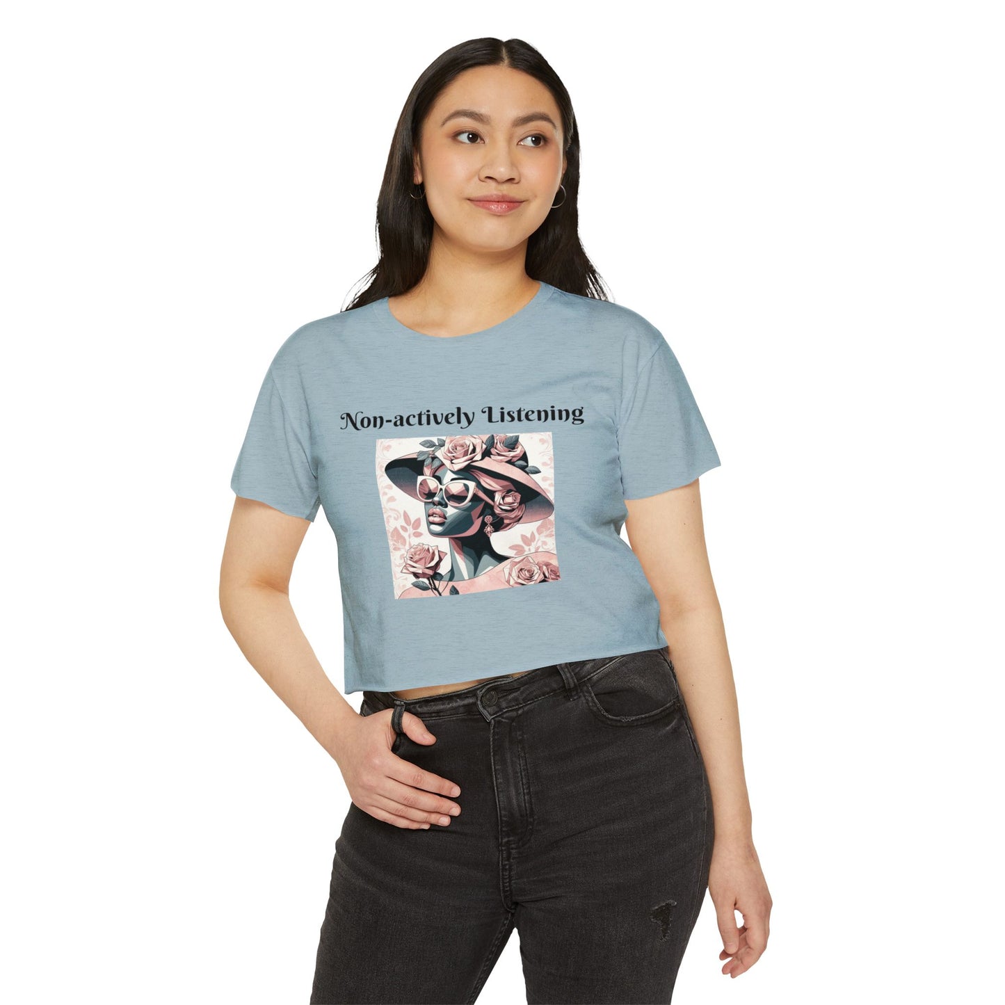 Chic Women's Festival Crop Top, Non-actively Listening Tee, Summer Vibes, Music Festival Outfit, Casual Streetwear