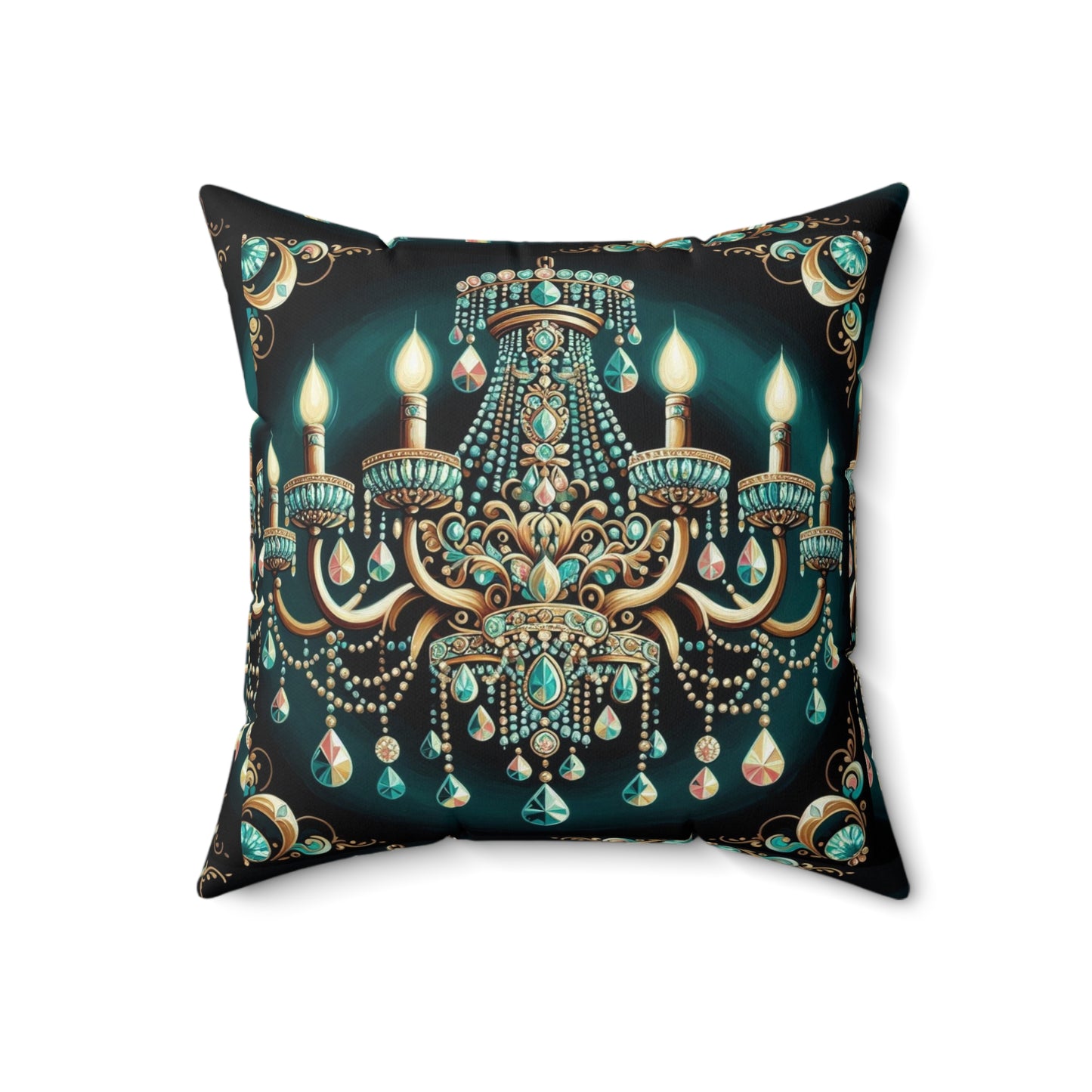 Glamorous Chandelier Decor Pillow, Elegant Home Accent, Luxury Cushion, Living Room Decor - Teal Jeweled Chandelier