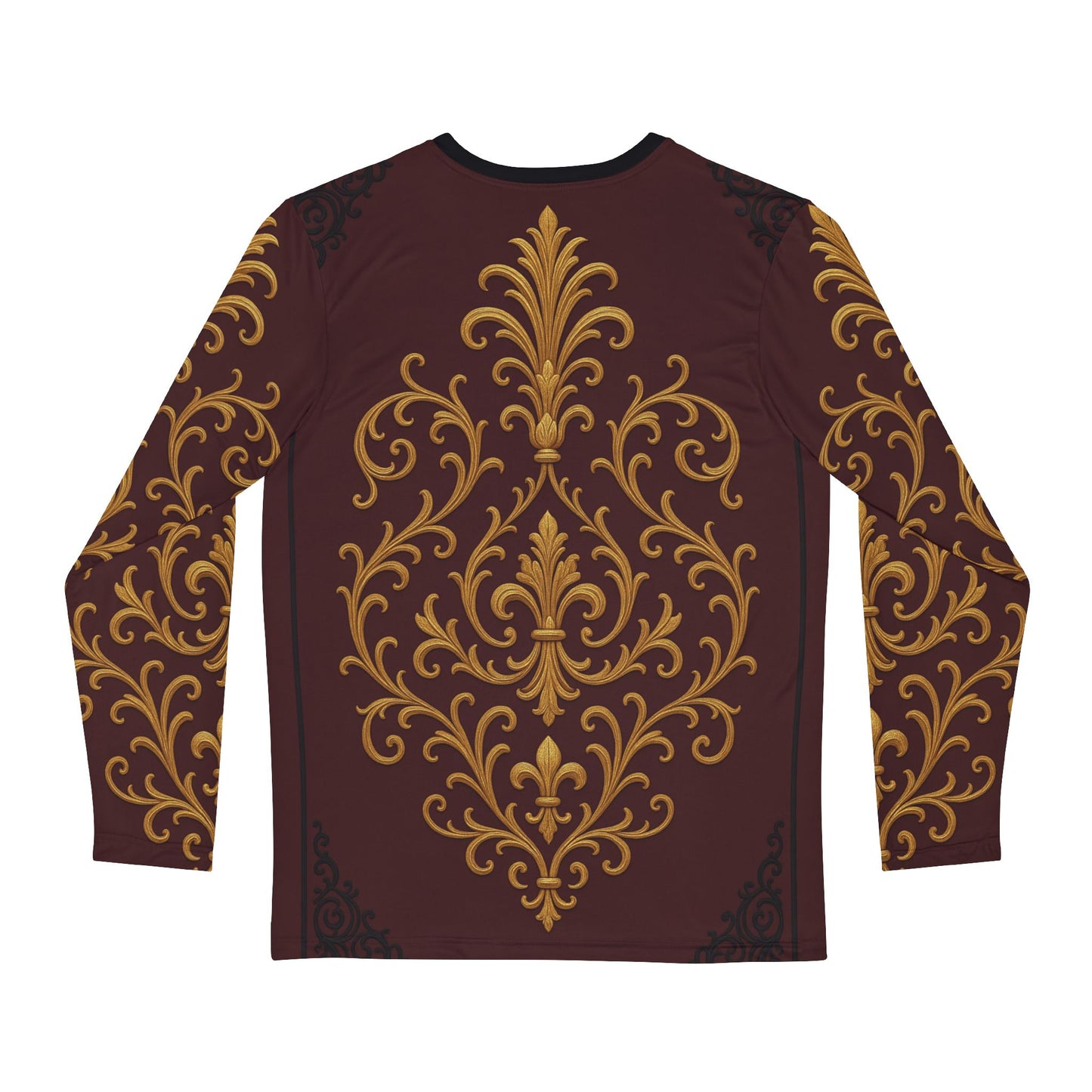Dusk Burgundy-Black & Gold Baroque Men's Long Sleeve Shirt — Vintage Baroque Print