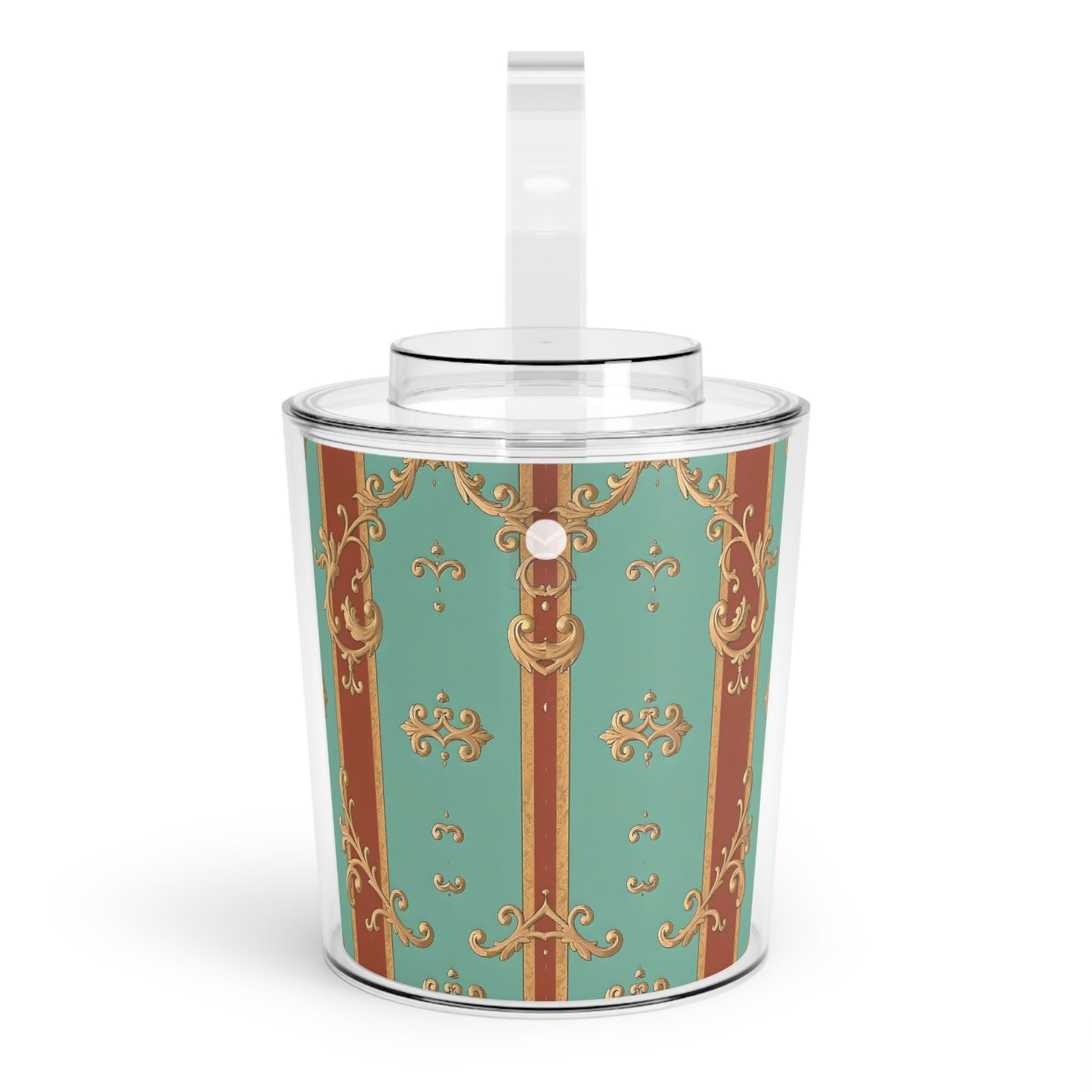 Elegant Vintage Ice Bucket with Tongs - Perfect for Entertaining and Celebrations - Rust & Mint Aqua Striped Baroque