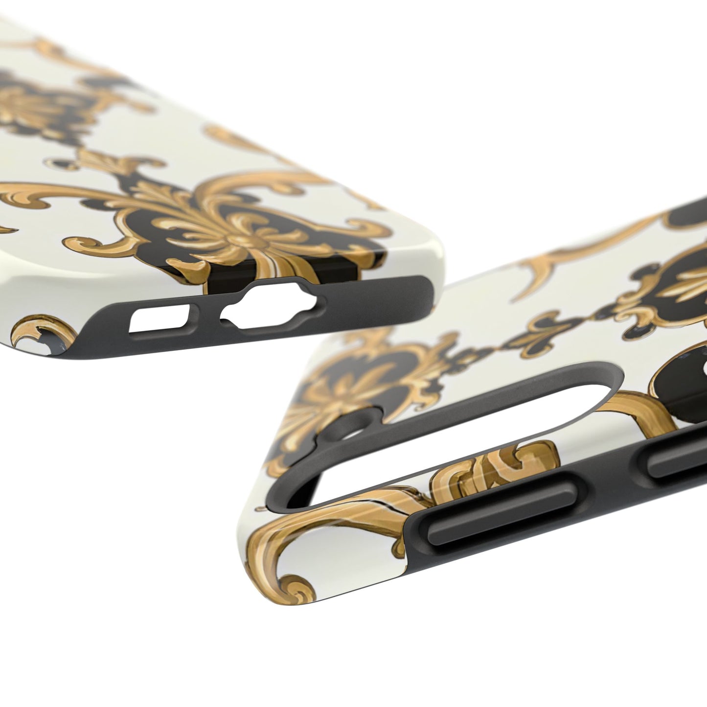 Elegant Floral Tough Phone Cases, Durable Phone Cover, Stylish Phone Accessories, Gift for Her, Chic Phone Cases - Black & Gold Rococo