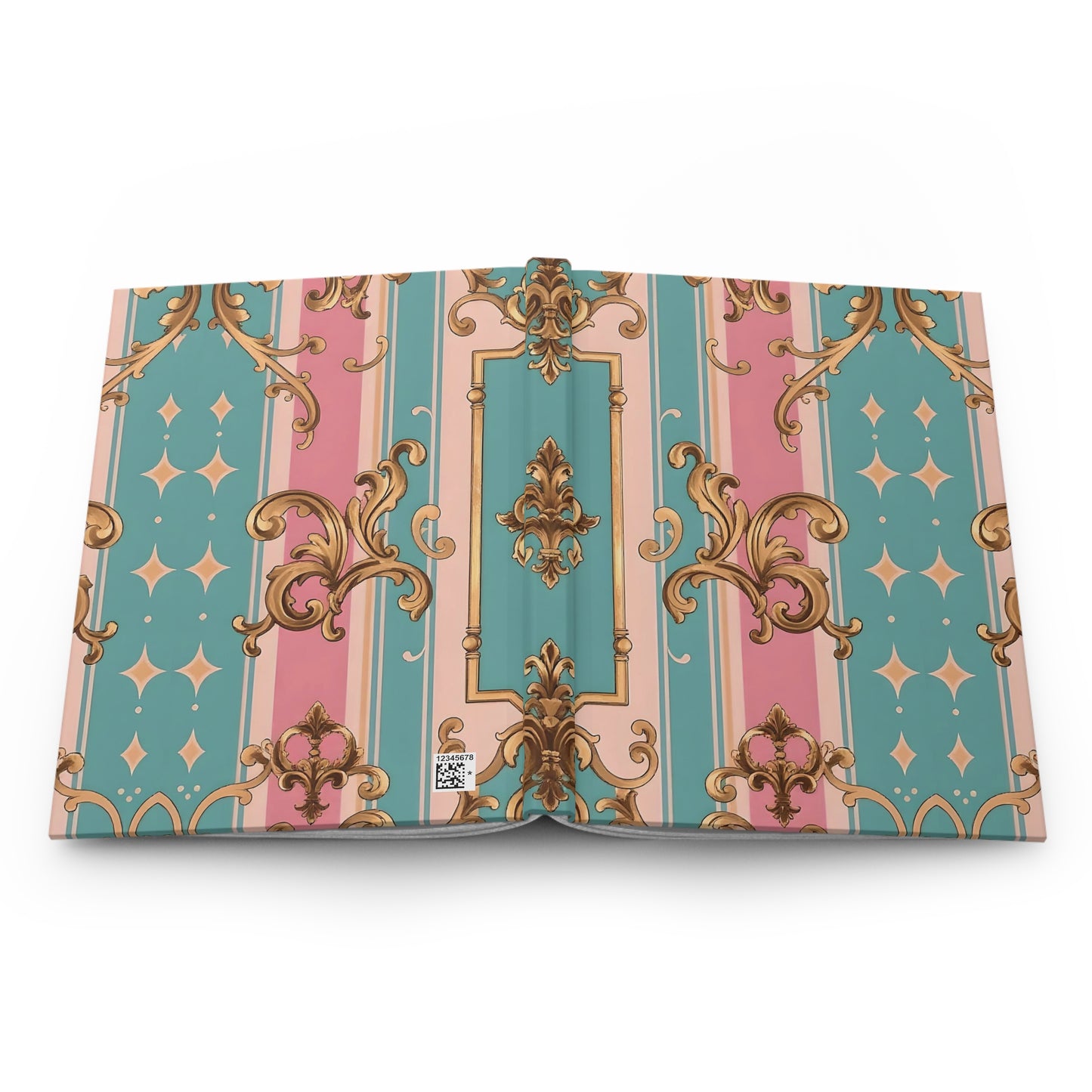Elegant Vintage Hardcover Journal, Stylish Notebook, Luxe Writing Journal, Gift for Writers - Pink & Matte Turquoise Striped Rococo