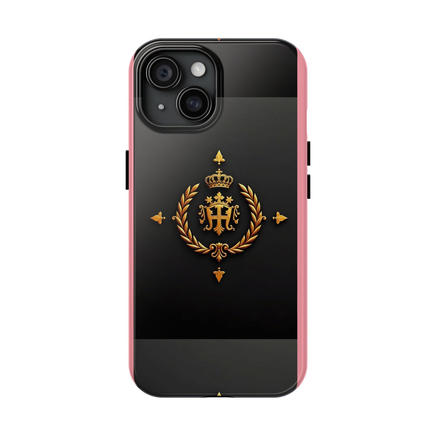 Tough Phone Case with Regal Design - Elegant Phone Protection, Gift for Him/Her, Royalty Inspired - Pink Striped Gold Crest