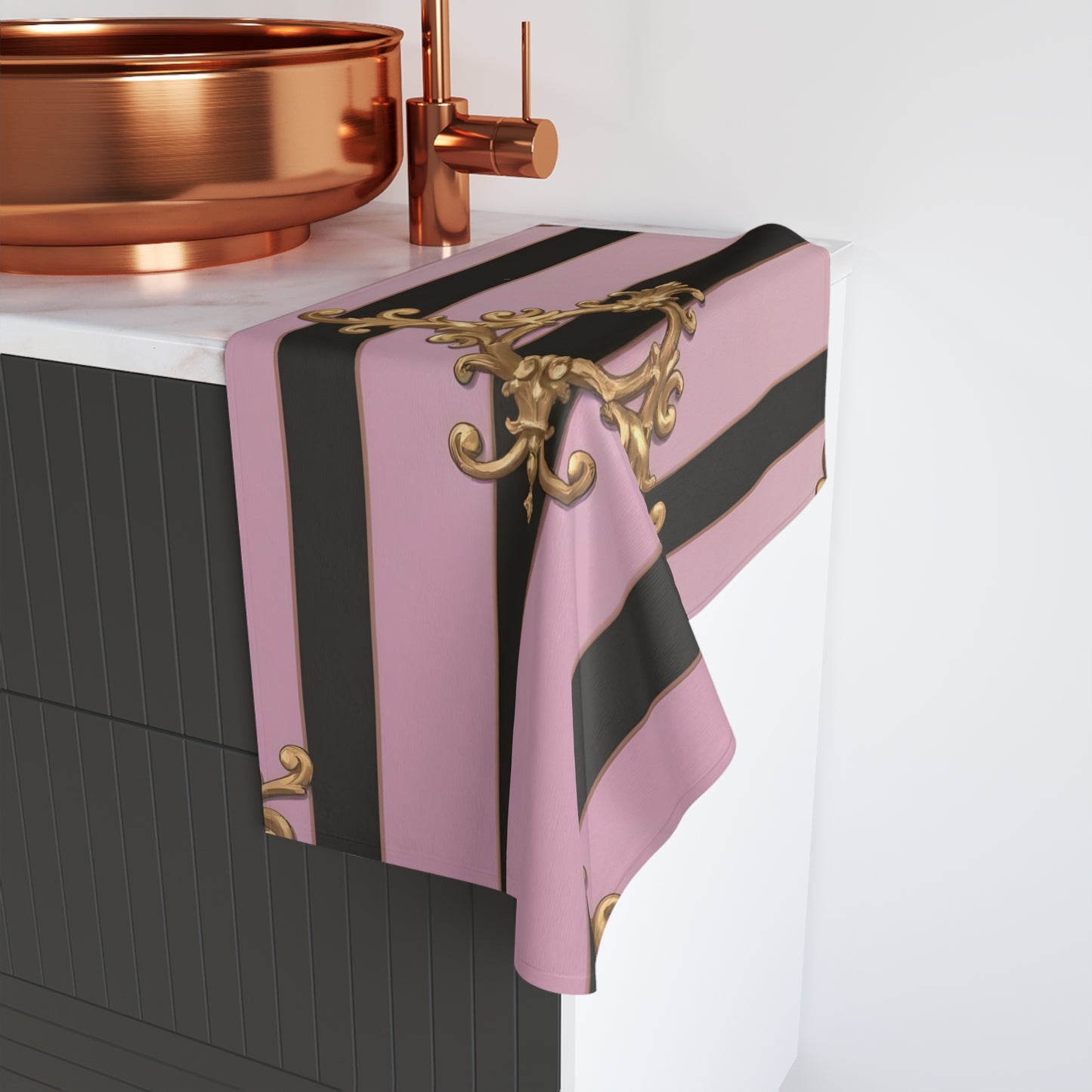 Chic Lavender Striped Baroque Hand Towel, Elegant Kitchen Decor, Luxurious Bath Accessory, Gift for Her