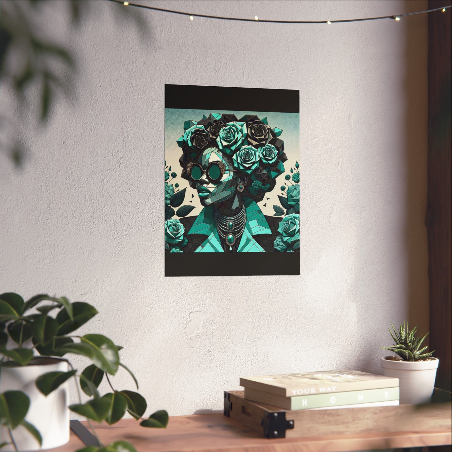 Chic Floral Fine Art Poster | Modern Wall Decor, Home Aesthetic, Gift for Art Lovers, Unique Room Makeover - Turquoise & Black Roses Lady
