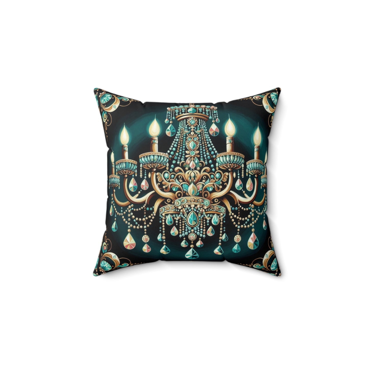 Elegant Chandelier Decorative Pillow - Luxurious Home Accent for Modern Décor - Teal Jeweled Chandelier