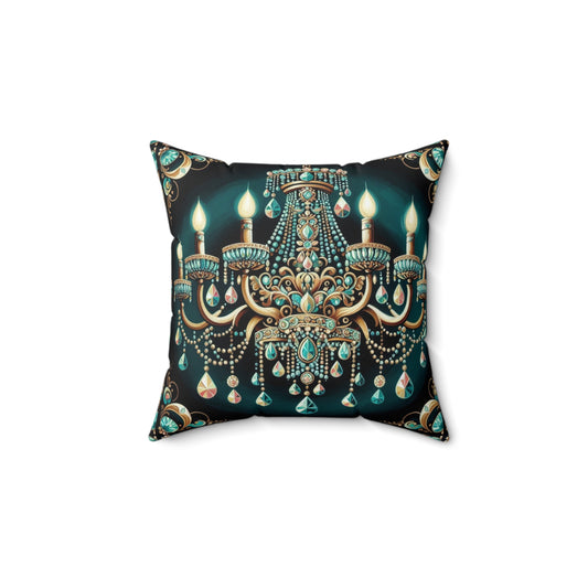 Elegant Chandelier Decorative Pillow - Luxurious Home Accent for Modern Décor - Teal Jeweled Chandelier