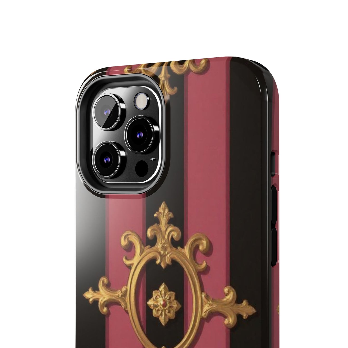 Elegant Black & Mauve Striped Gold Baroque Tough Phone Cases, Luxe Phone Covers, Fashionable Mobile Cases, Gift for Her, Holiday Phone Accessories