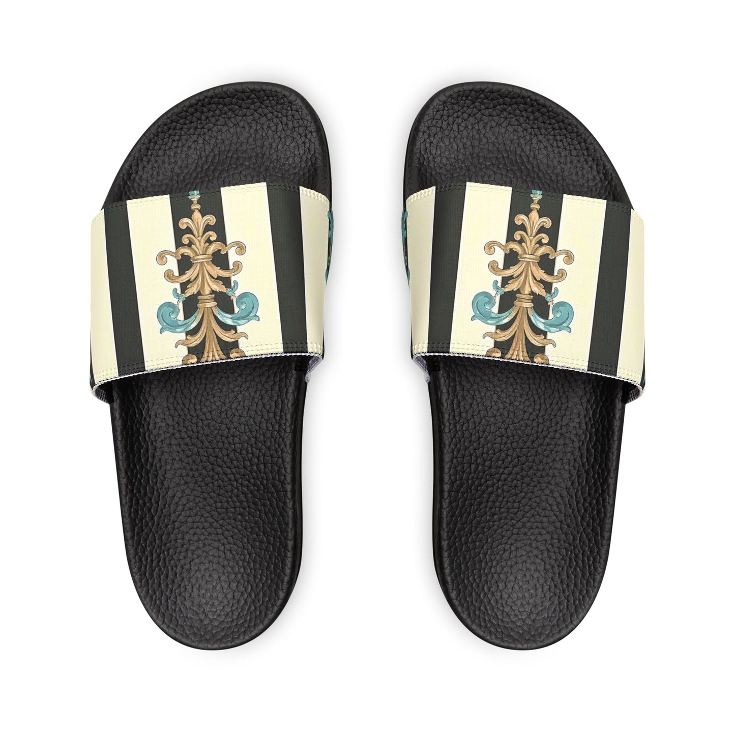 Stylish Removable-Strap Sandals for Women | Comfortable Slip-Ons, Casual Beach Footwear - Black Striped Turquoise & Black Rococo