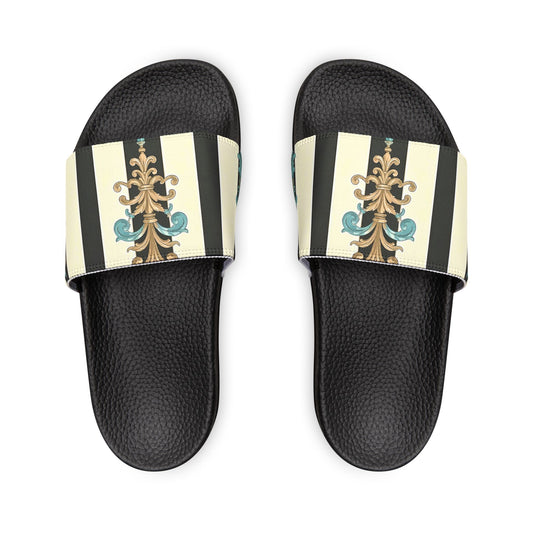 Stylish Removable-Strap Sandals for Women | Comfortable Slip-Ons, Casual Beach Footwear - Black Striped Turquoise & Black Rococo