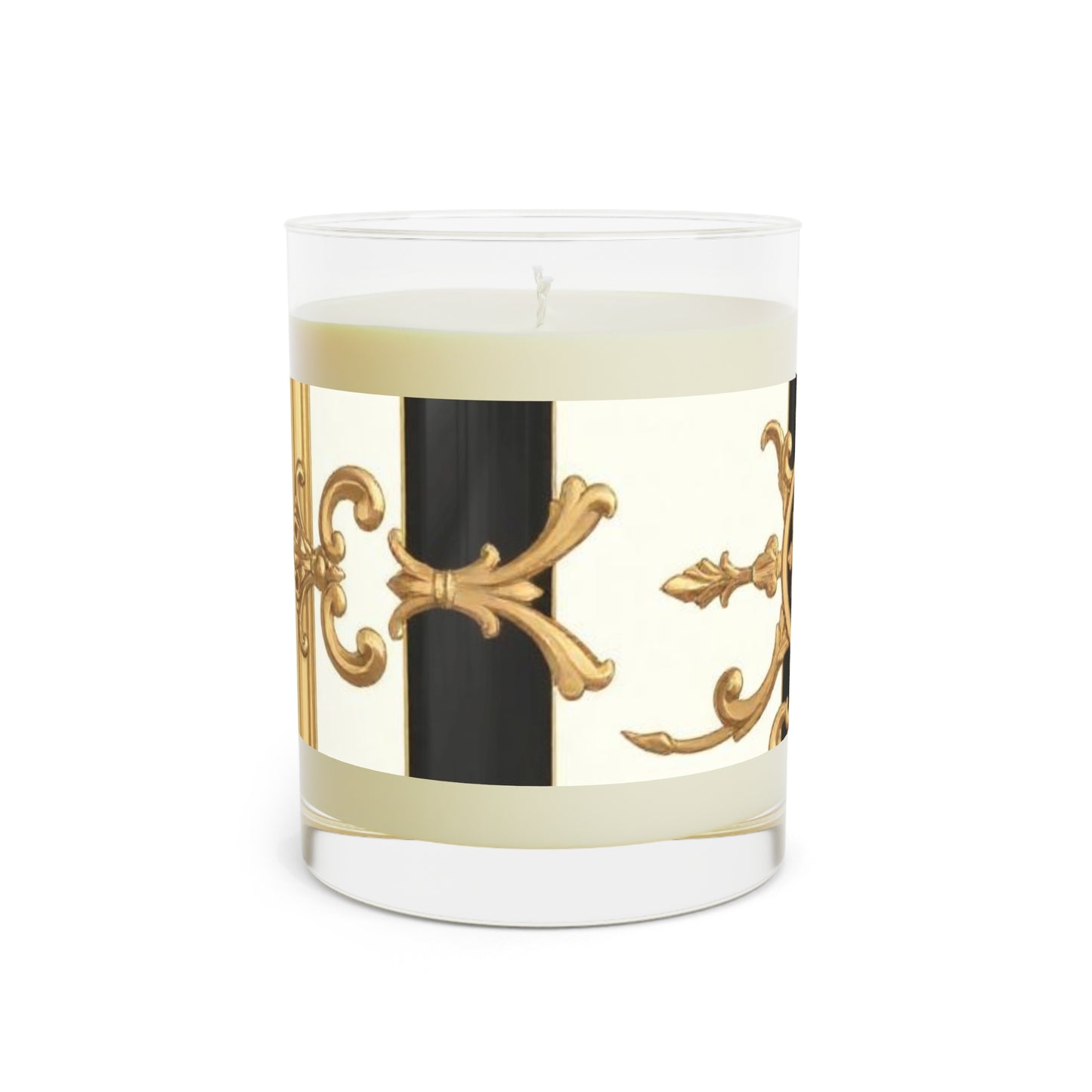 Elegant Scented Candle - Decorative Aromatherapy Gift, Home Fragrance, Relaxation, Spa Gift, Wedding Favor - Black & White Striped Gold Baroque