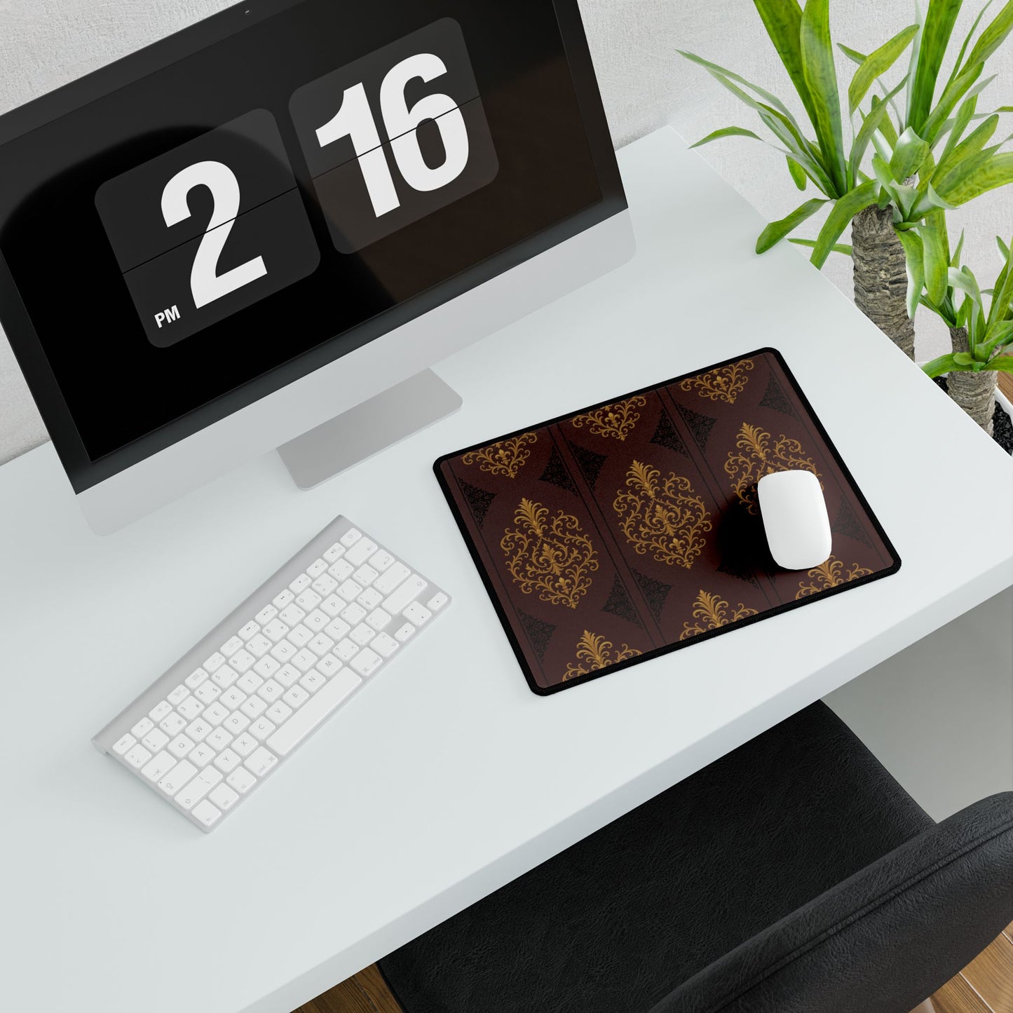Dusk Burgundy-Black & Gold Baroque Desk Mat — Elegant Gold Baroque Mouse Pad