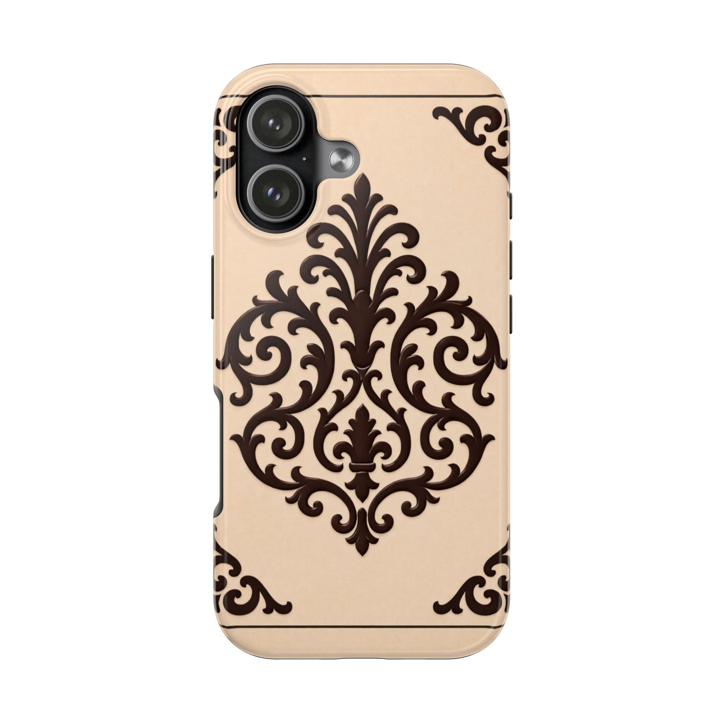 Almond-Beige & Brown Baroque Tough Phone Case — Elegant Beige & Brown Protective Cover
