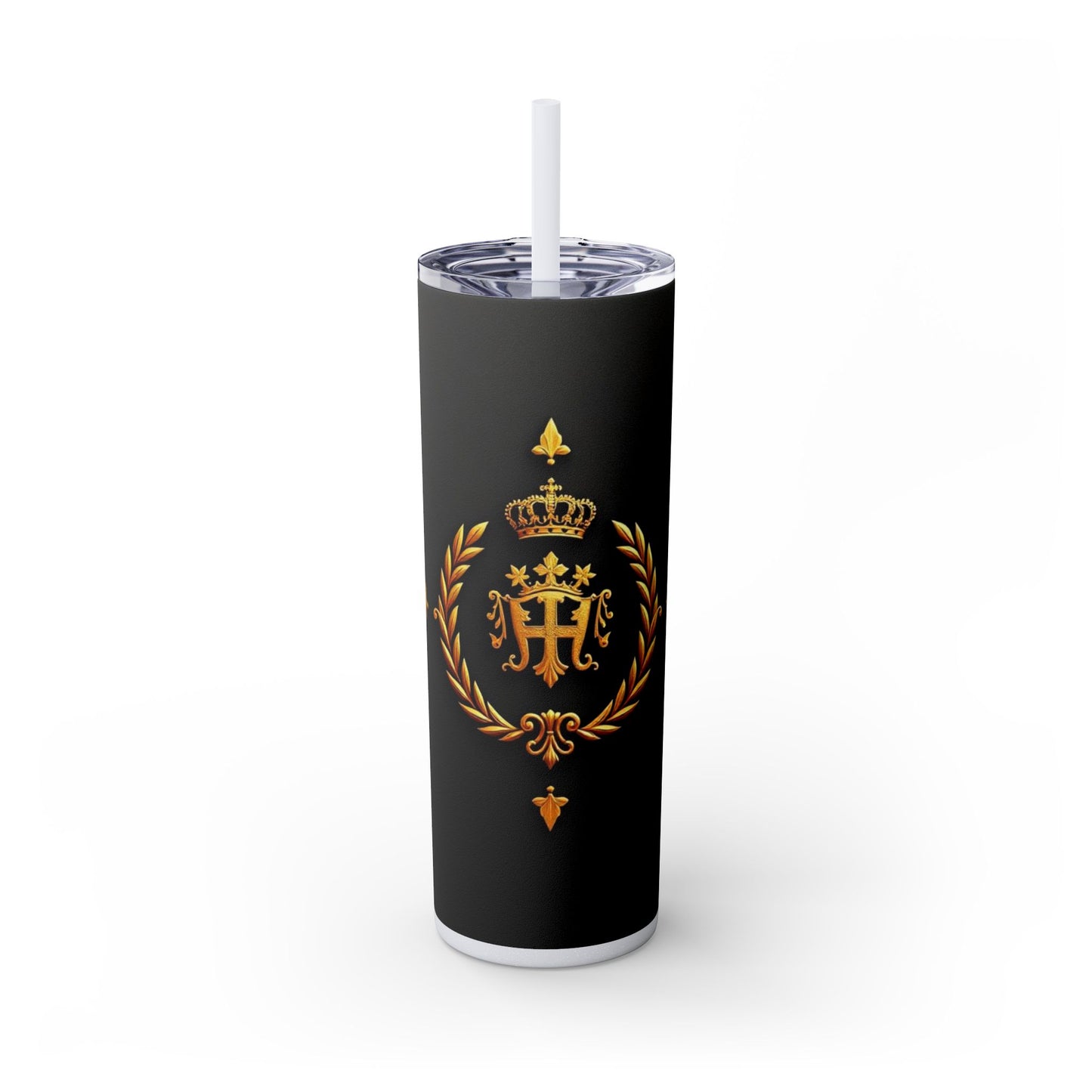 Elegant Gold Crown Skinny Tumbler with Straw, 20oz - Stylish Drinkware for Every Occasion, Royal Inspired, Ideal Gift for Her - Gold Crest